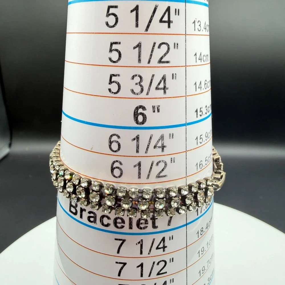 Clear Rhinestone Silver Tone Multi Row Bracelet Baguette Statement Bridal Gift